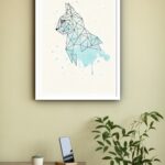 Quadro Decorativo Gato Geométrico Azul - 70x50 cm