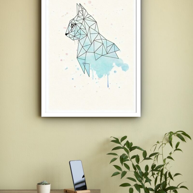 Quadro Decorativo Gato Geométrico Azul - 70x50 cm