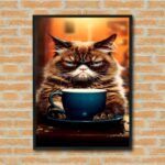 Quadro Decorativo Gato Mal-Humorado Café - 70x50 cm