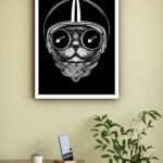 Quadro Decorativo Gato Motoqueiro P&B - 70x50 cm