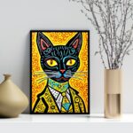 Quadro Decorativo Gato Pop Arte Cores Vibrantes