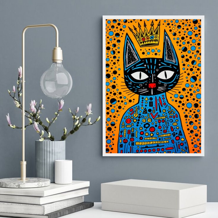 Quadro Decorativo Gato Pop Arte Cores Vibrantes - Coroa b