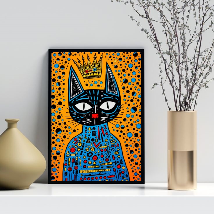 Quadro Decorativo Gato Pop Arte Cores Vibrantes - Coroa