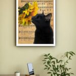 Quadro Decorativo Gato Preto Girassol Sunchine - 70x50 cm