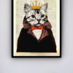 Quadro Decorativo Gato Rei Vintage - 70x50 cm