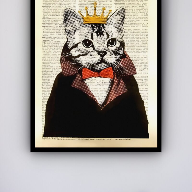 Quadro Decorativo Gato Rei Vintage - 70x50 cm