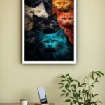 Quadro Decorativo Gatos Cores Escuras - 70x50 cm