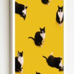 Quadro Decorativo Gatos Fundo Amarelo - 70x50 cm