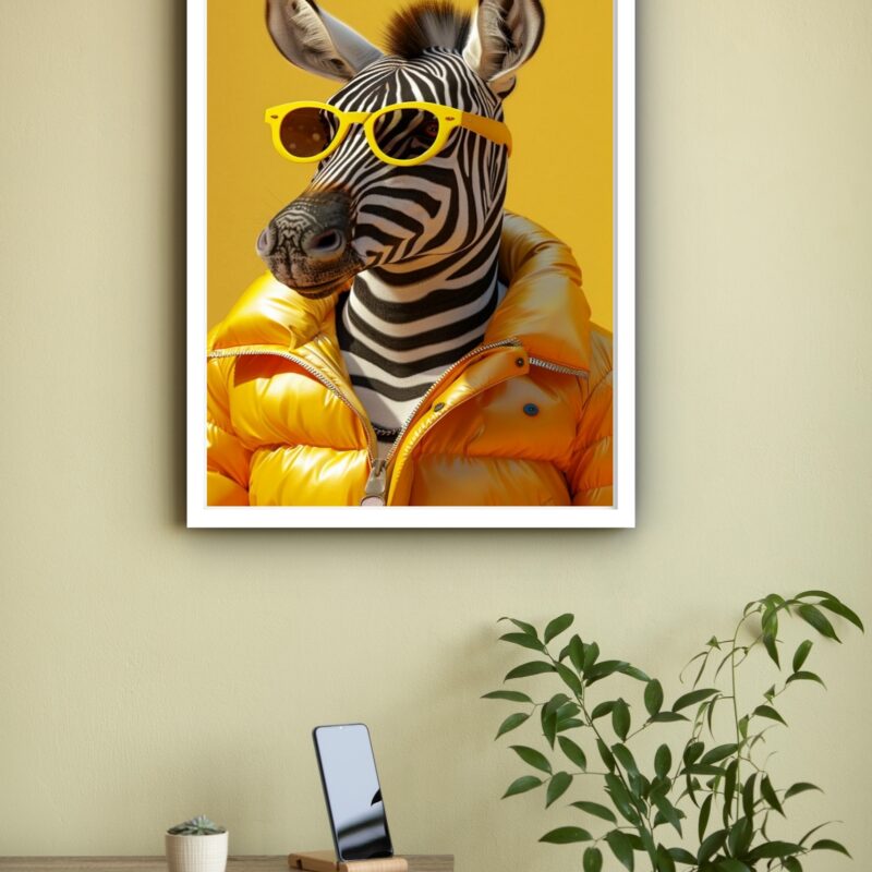 Quadro Decorativo Girafa Fashion Óculos Amarelo - 70x50 cm