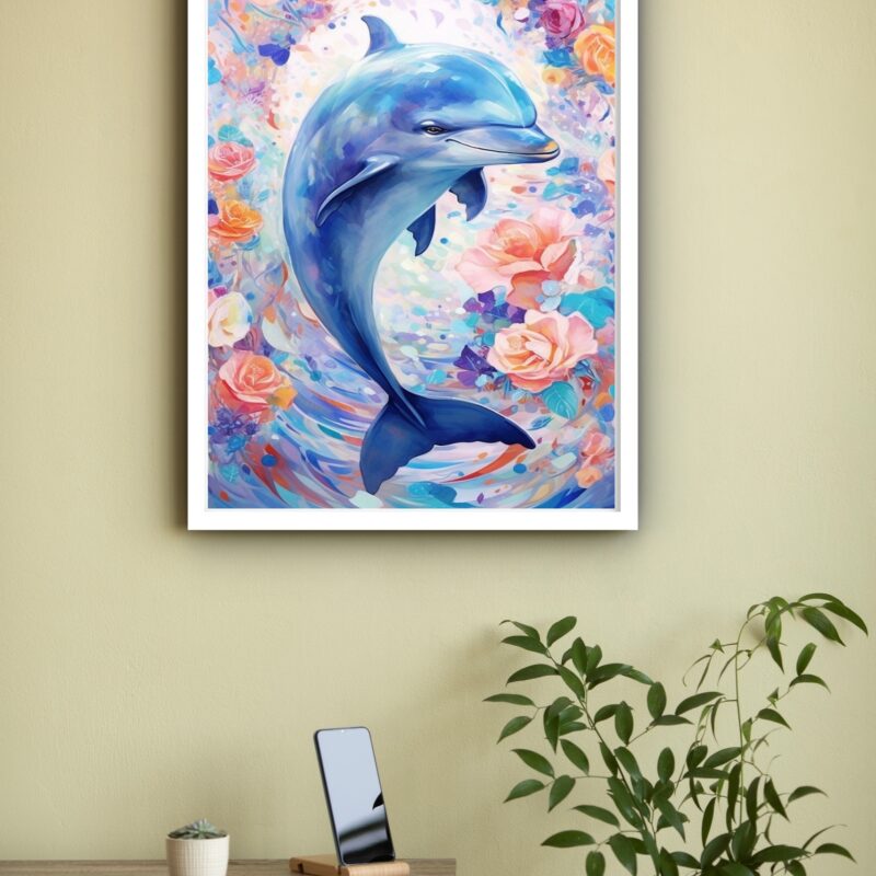 Quadro Decorativo Golfinho Rosas - 70x50 cm