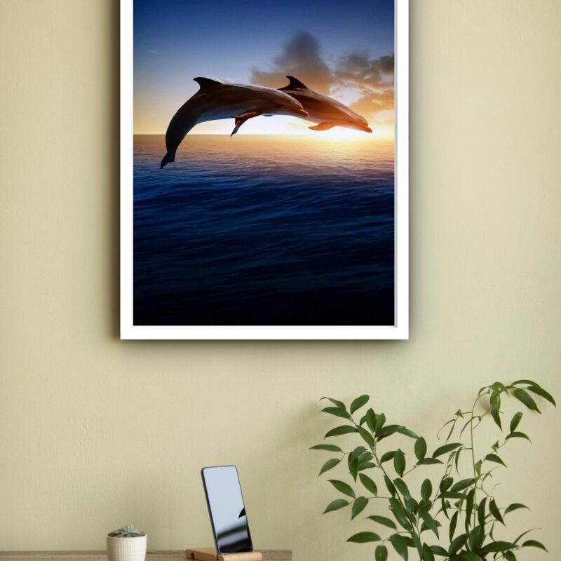 Quadro Decorativo Golfinhos Pôr do Sol - 70x50 cm