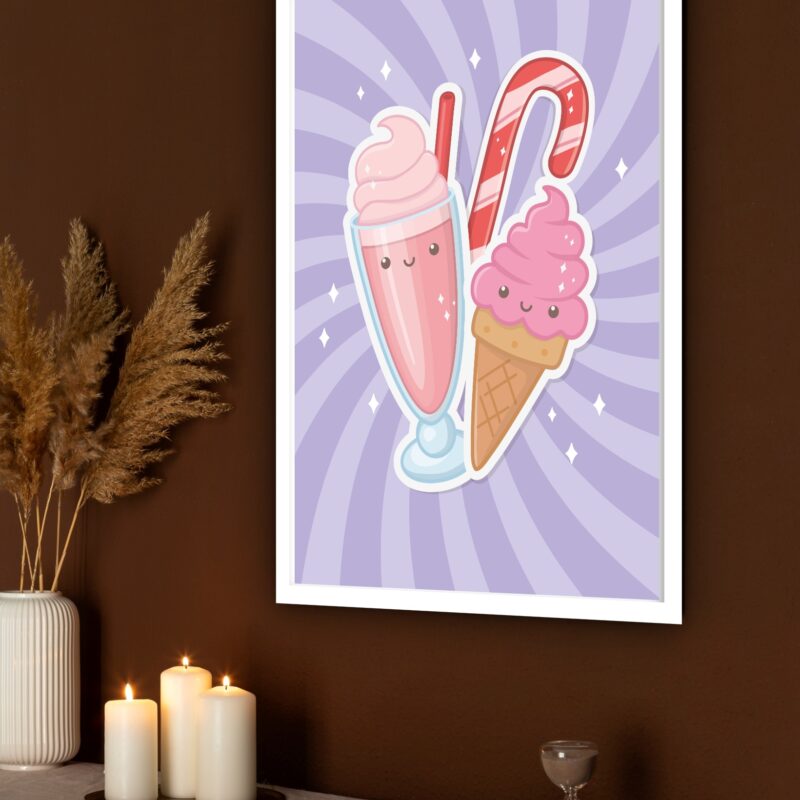 Quadro Decorativo Ilustrativo Sorvete e Milk Shake -70x50cm