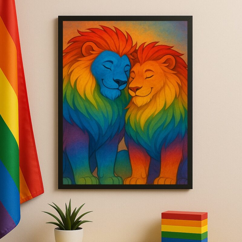 Quadro Decorativo LGBT Casal de Leões Gay