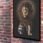 Quadro Decorativo Leão Com Caveira - 70x50 cm