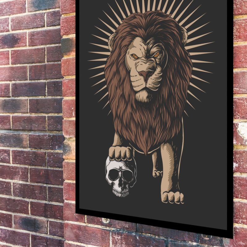 Quadro Decorativo Leão Com Caveira - 70x50 cm