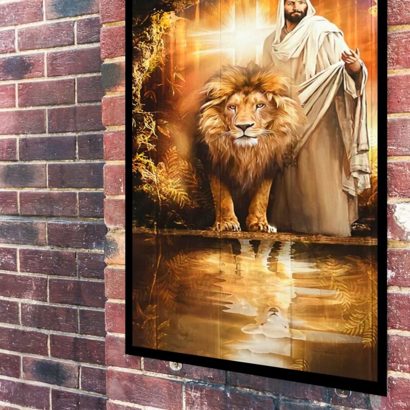 Quadro Decorativo Leão Cordeiro Jesus - 70x50 cm