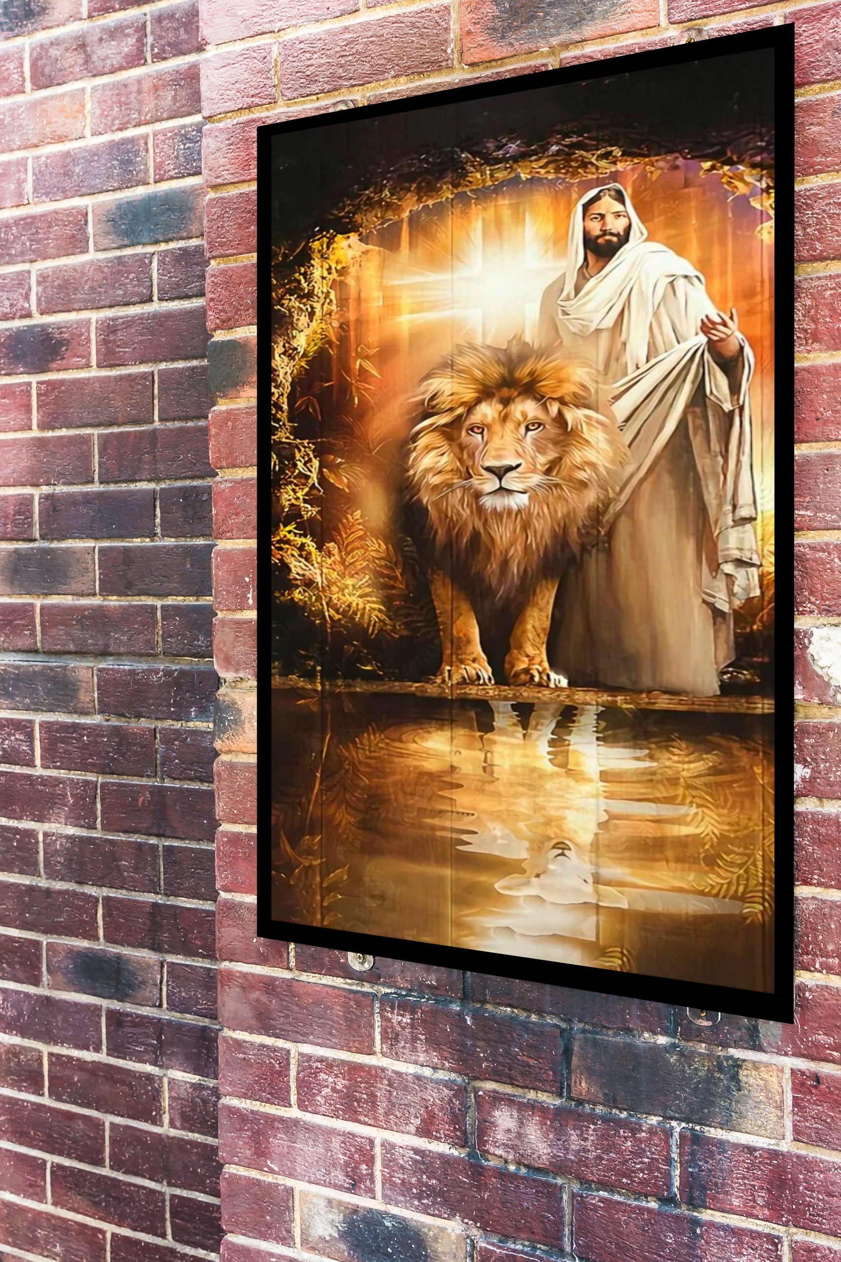 Quadro Decorativo Leão Cordeiro Jesus - 70x50 cm
