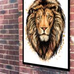 Quadro Decorativo Leão Dourado Aquarela - 70x50 cm