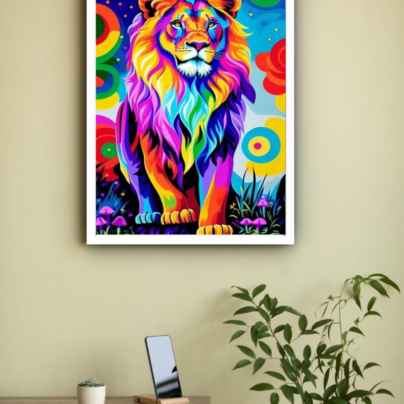 Quadro Decorativo Leão Paisagem Cores - 70x50 cm