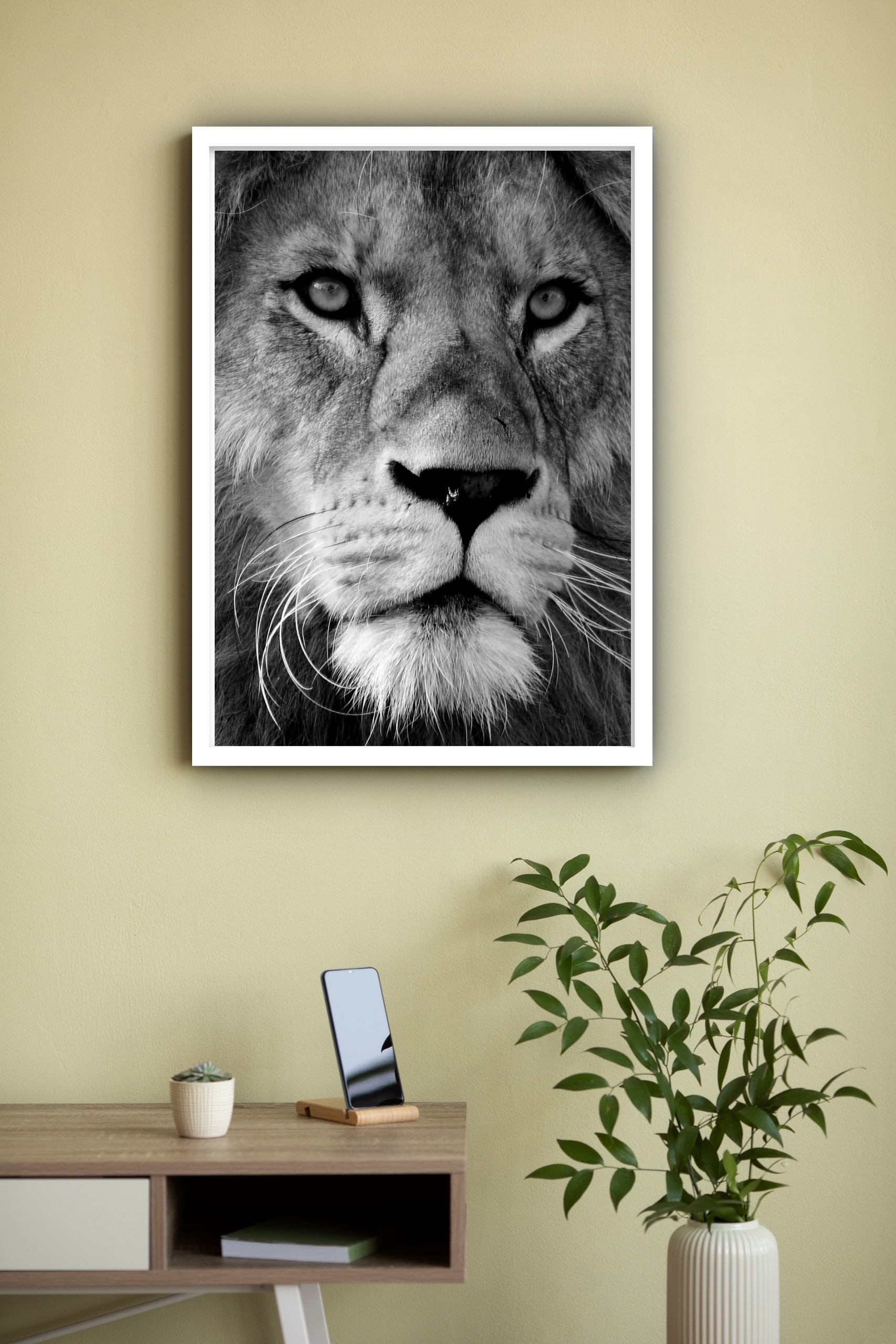 Quadro Decorativo Leão Preto e Branco - 70x50 cm