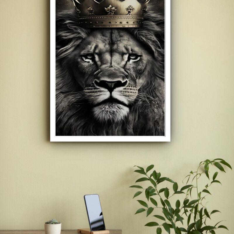 Quadro Decorativo Leão Rei Coroa - 70x50 cm