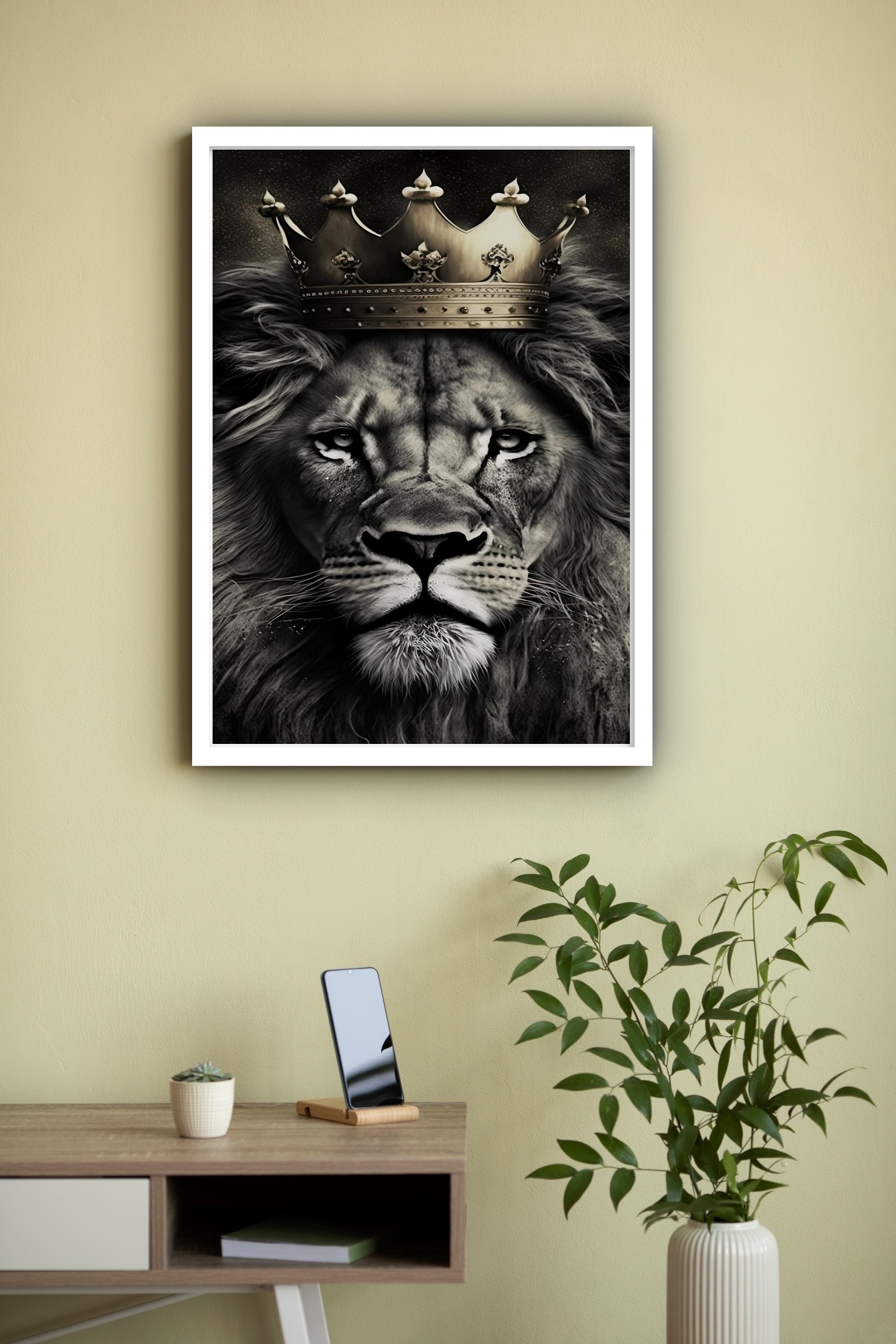 Quadro Decorativo Leão Rei Coroa - 70x50 cm