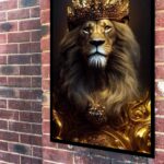 Quadro Decorativo Leão Rei Dourado - 70x50 cm