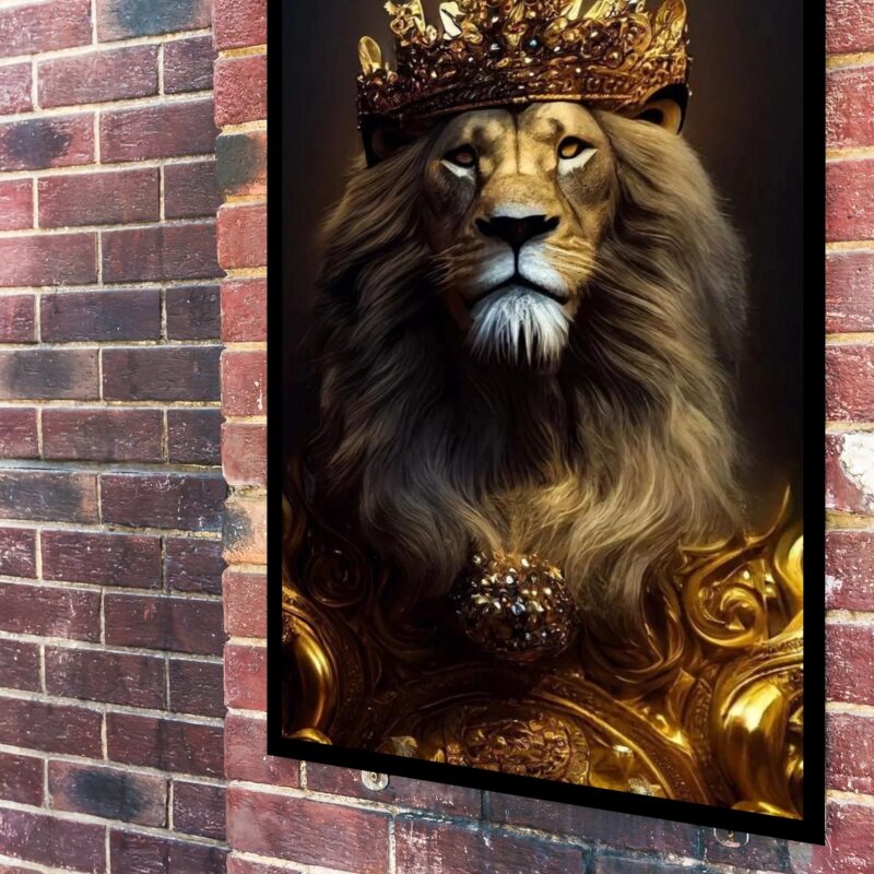 Quadro Decorativo Leão Rei Dourado - 70x50 cm