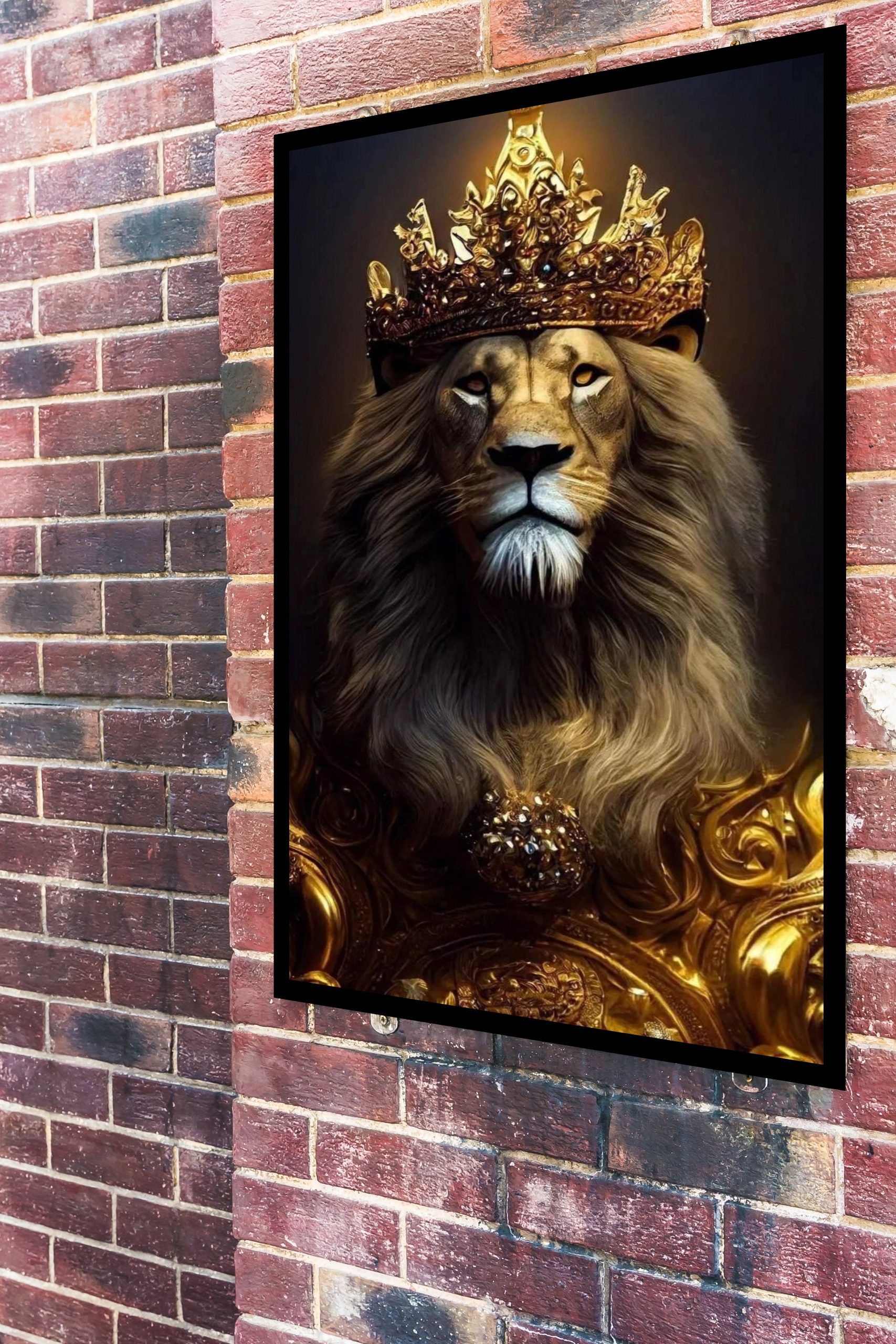 Quadro Decorativo Leão Rei Dourado - 70x50 cm