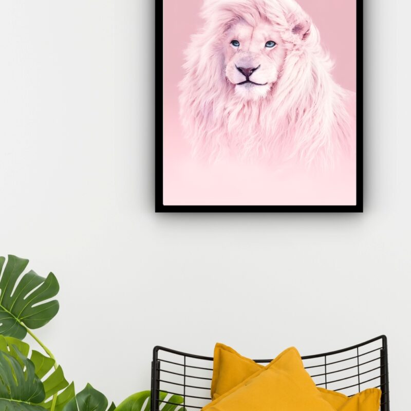 Quadro Decorativo Leão Rosa - 70x50 cm