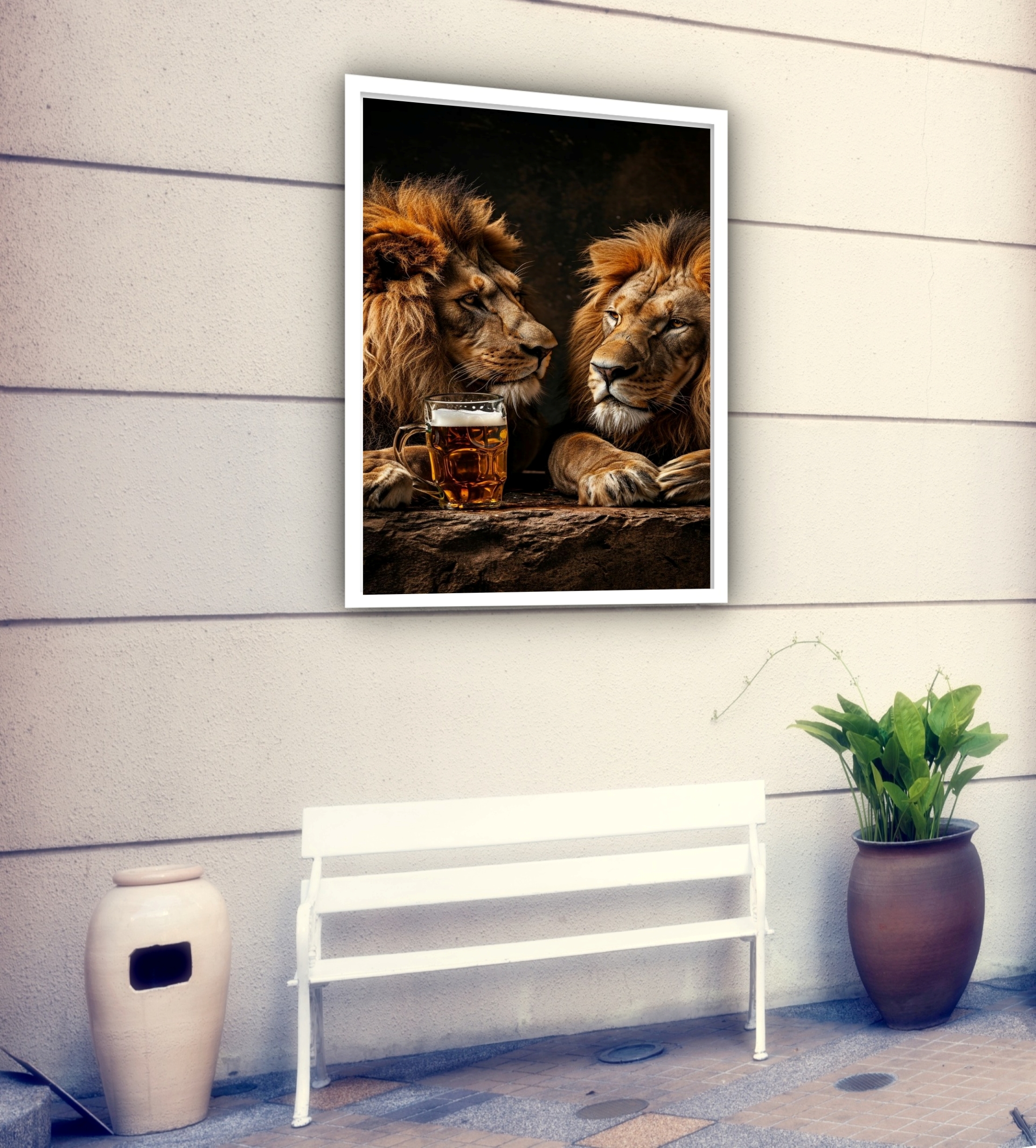 Quadro Decorativo Leões Tomando Cerveja - 70x50 cm