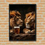 Quadro Decorativo Leões Tomando Cerveja - 70x50 cm
