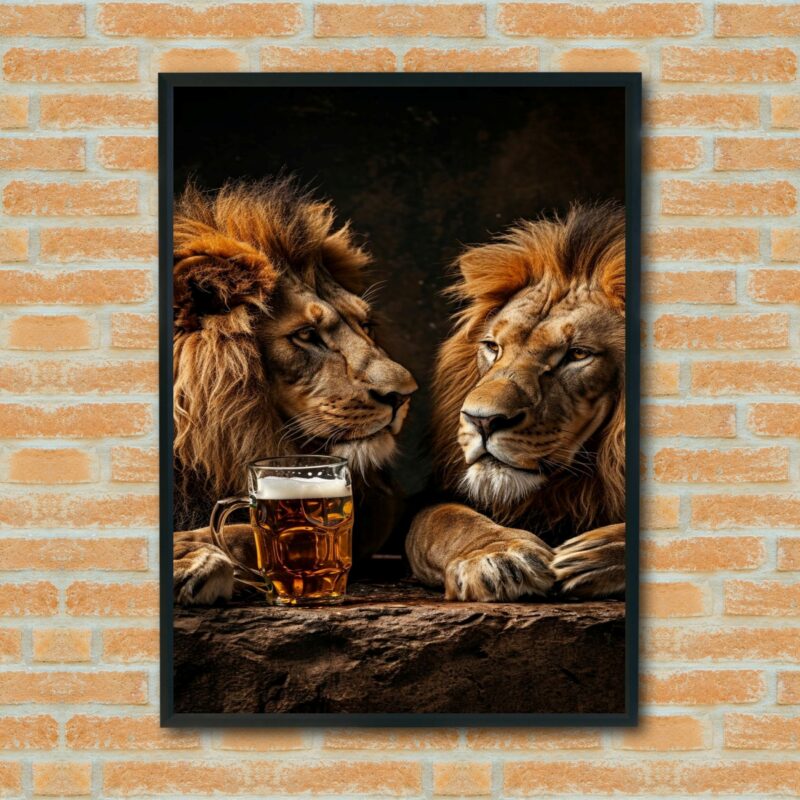 Quadro Decorativo Leões Tomando Cerveja - 70x50 cm
