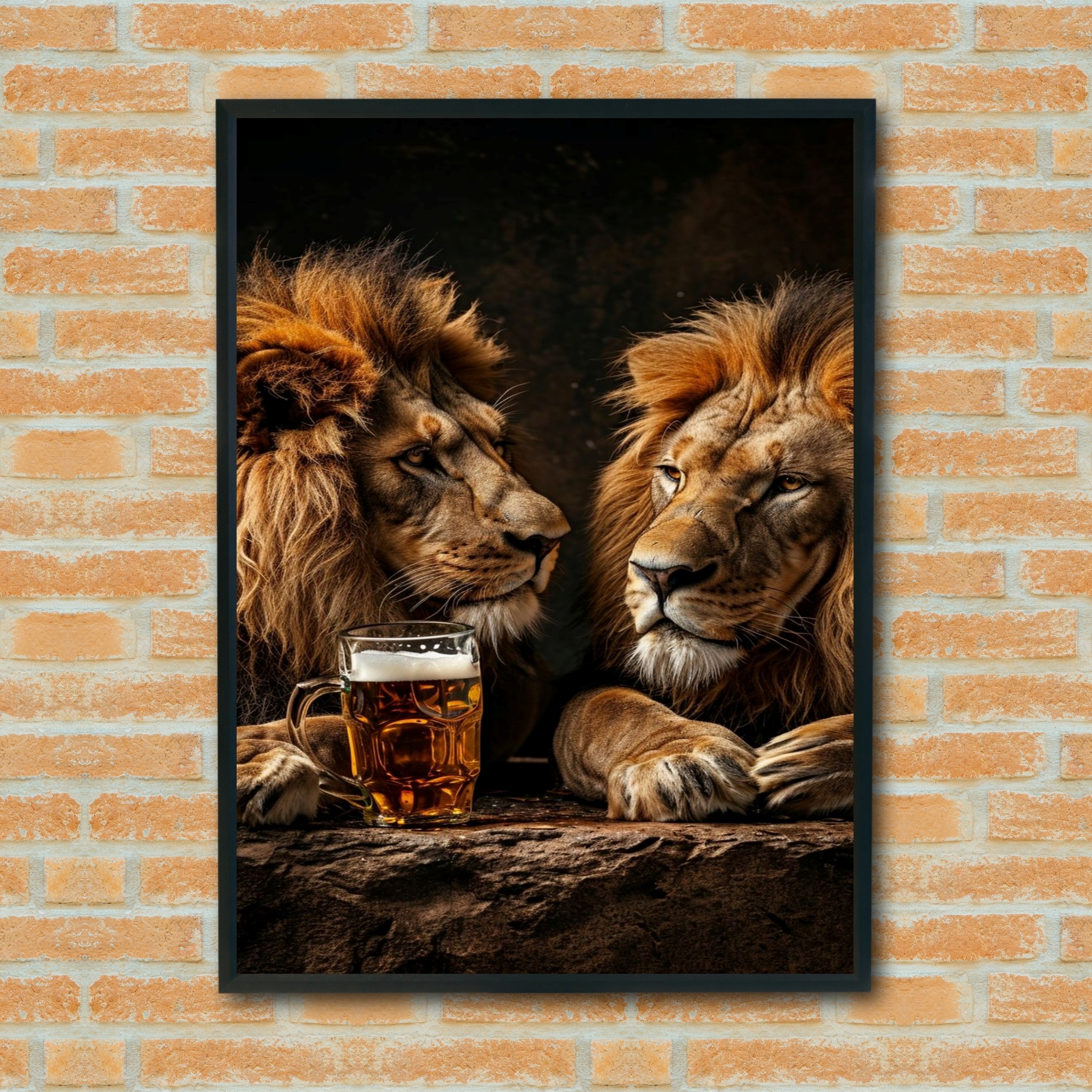Quadro Decorativo Leões Tomando Cerveja - 70x50 cm