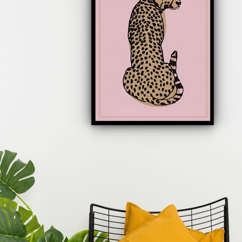 Quadro Decorativo Leopardo Fundo Rosê - 70x50 cm