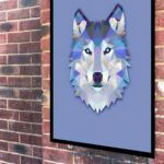 Quadro Decorativo Lobo Geométrico Azul - 70x50 cm