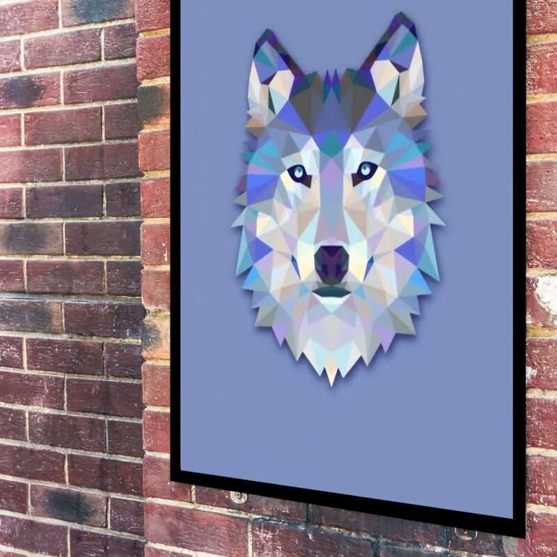 Quadro Decorativo Lobo Geométrico Azul - 70x50 cm