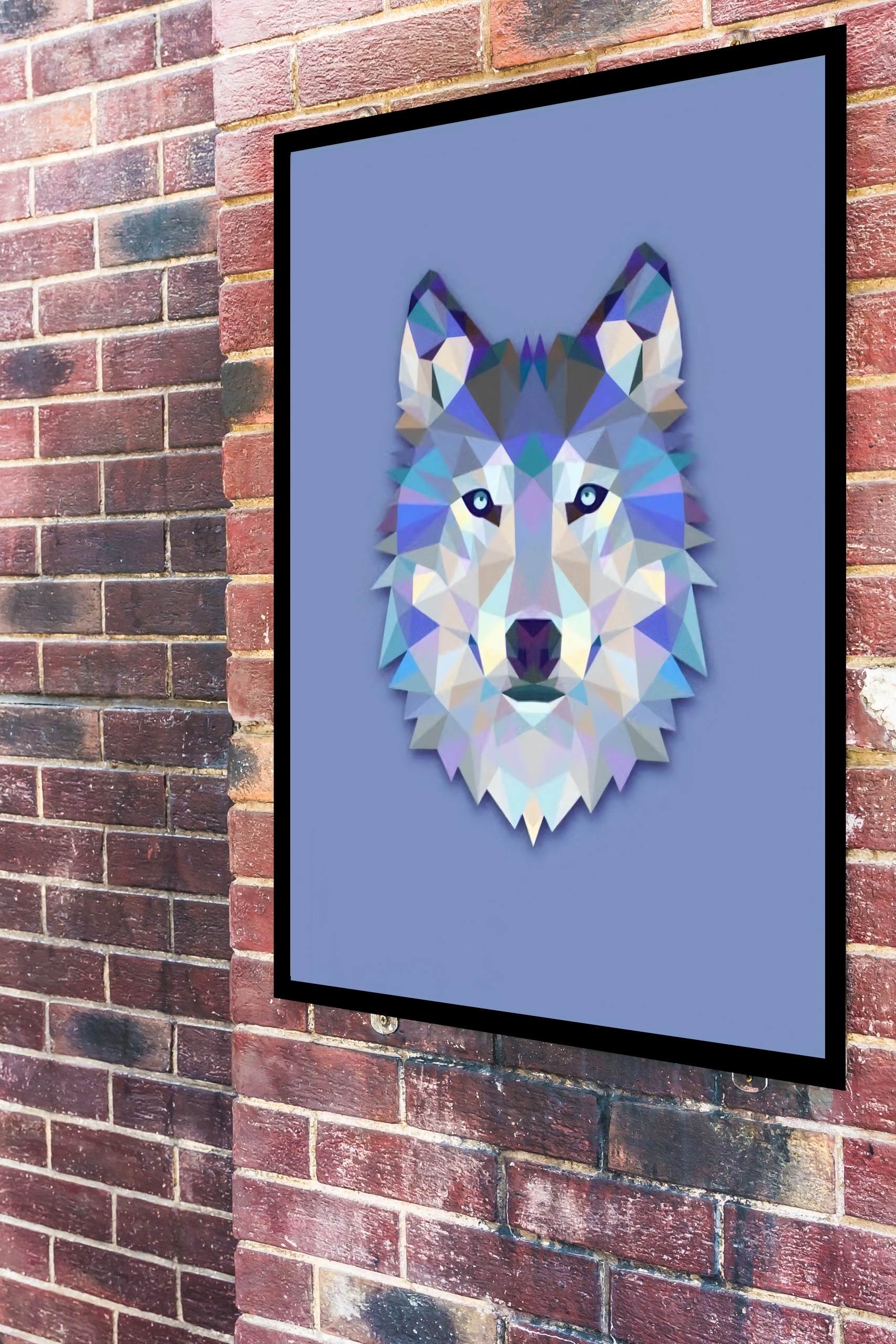Quadro Decorativo Lobo Geométrico Azul - 70x50 cm