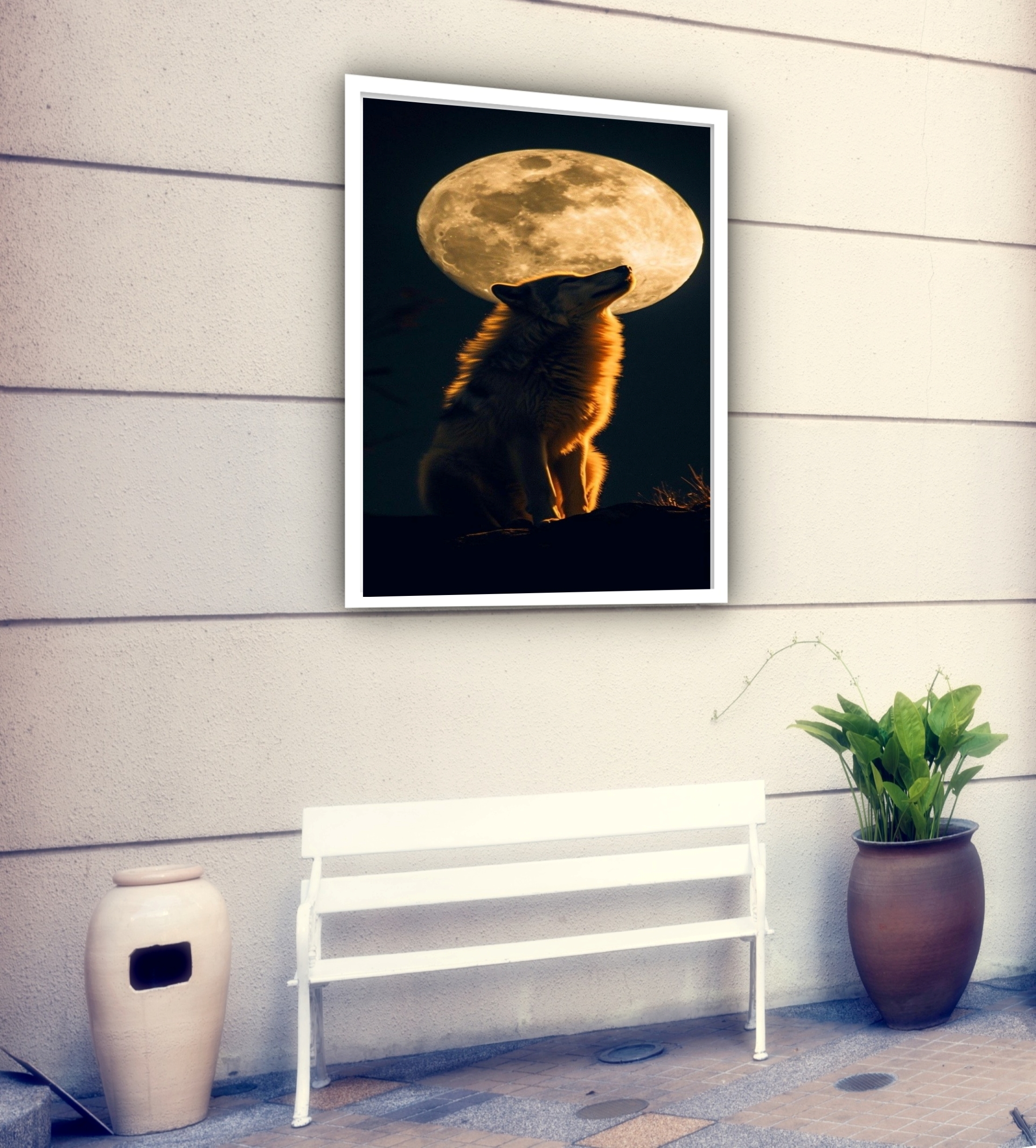 Quadro Decorativo Lobo Lua Cheia - 70x50 cm