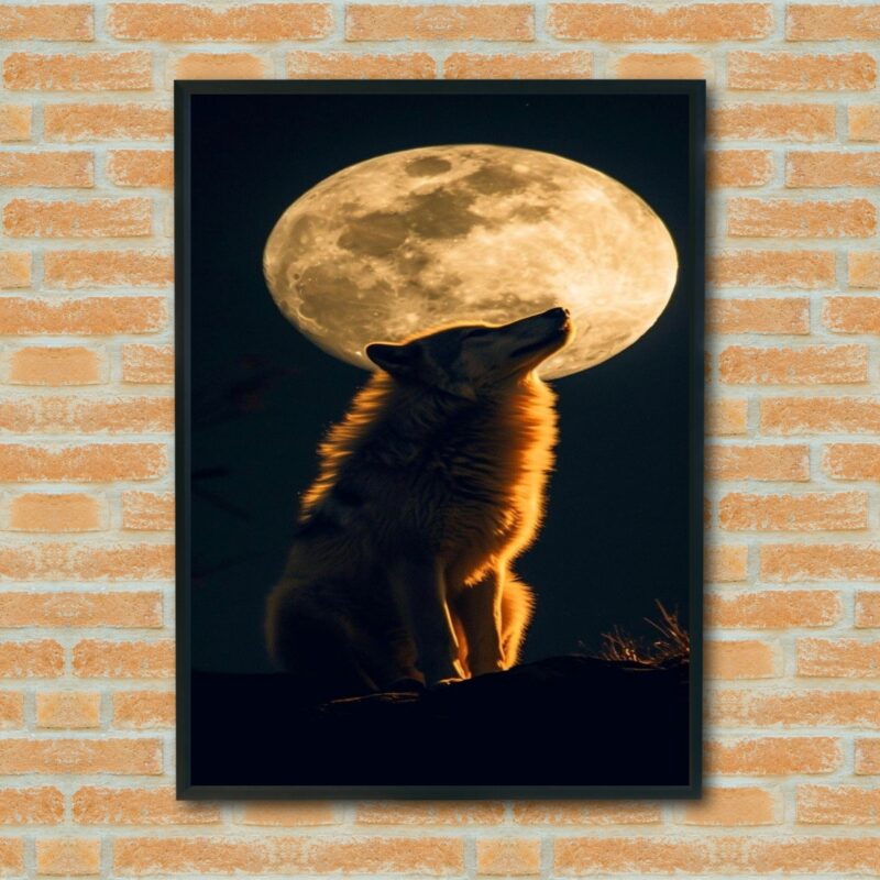 Quadro Decorativo Lobo Lua Cheia - 70x50 cm