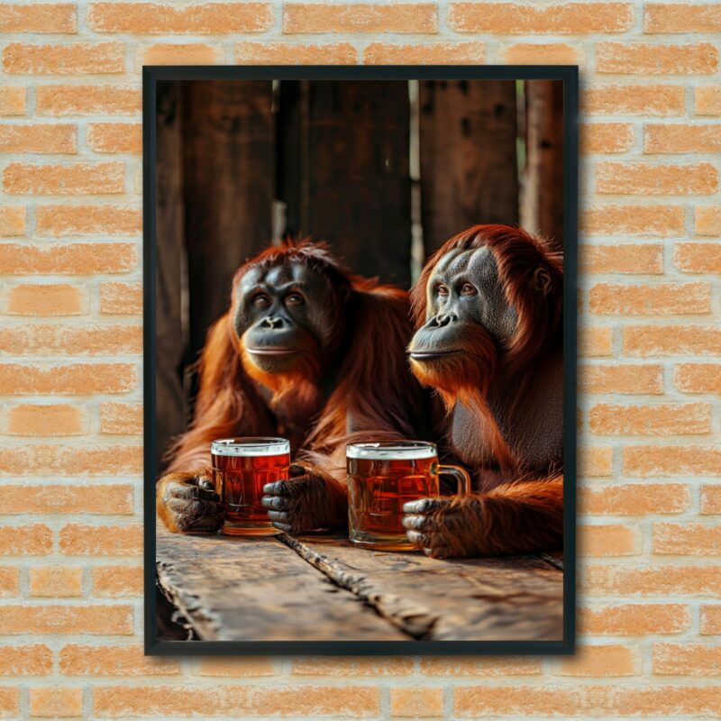 Quadro Decorativo Orangotangos Tomando Cerveja - 70x50 cm