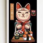 Quadro Decorativo Oriental Gato Sushi - 70x50 cm