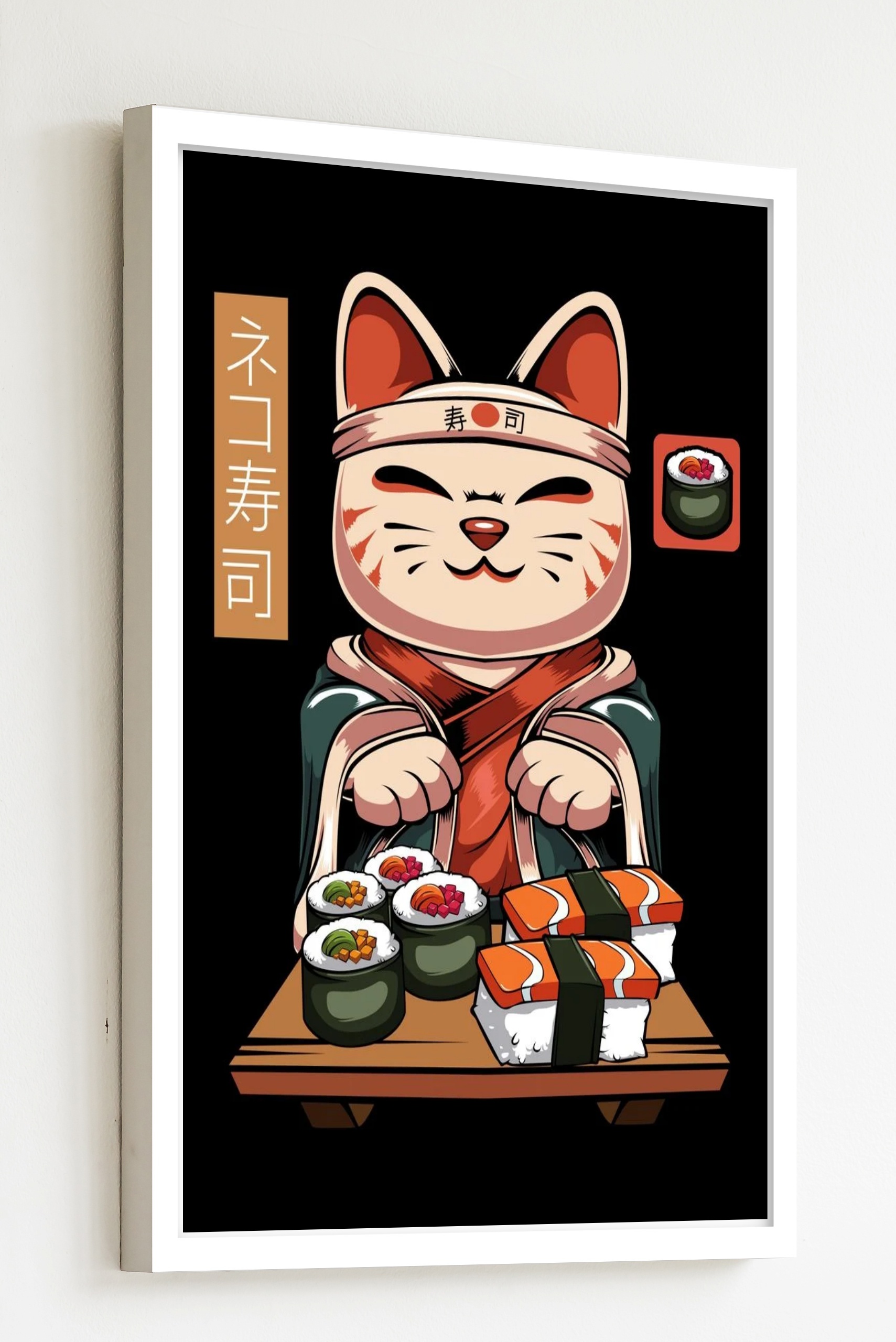 Quadro Decorativo Oriental Gato Sushi - 70x50 cm