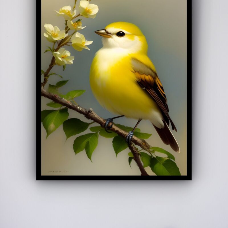 Quadro Decorativo Pássaro Canário Amarelo - 70x50 cm