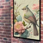 Quadro Decorativo Pássaro Flores Rosa Vintage - 70x50 cm