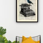Quadro Decorativo Pássaro Máquina de Escrever - 70x50 cm