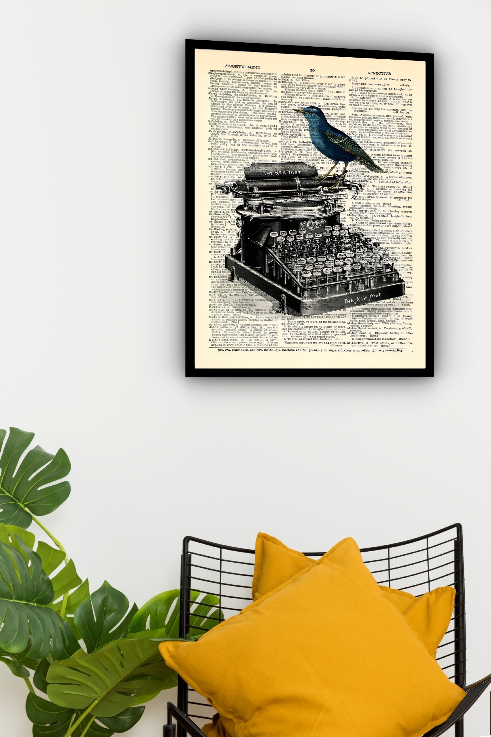 Quadro Decorativo Pássaro Máquina de Escrever - 70x50 cm