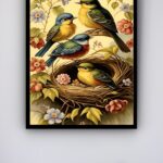 Quadro Decorativo Pássaros Ninho Flores - 70x50 cm
