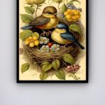 Quadro Decorativo Pássaros Ninho Fruta Flores - 70x50 cm