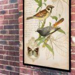 Quadro Decorativo Pássaros No Ramo Vintage - 70x50 cm